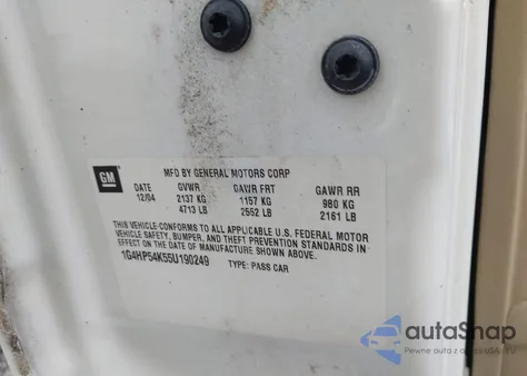 2005 Buick Lesabre Custom из США, поврежденный, VIN 1G4HP54K55U190249